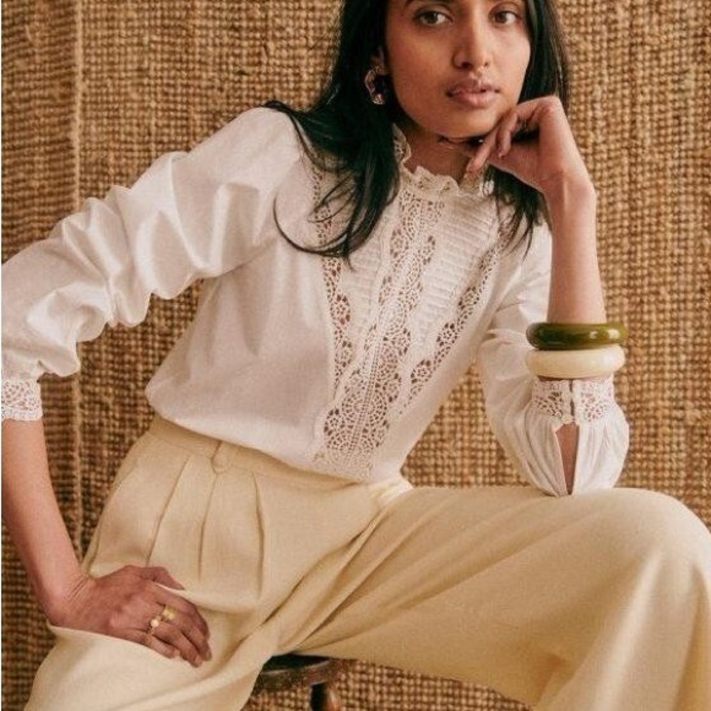 Sezane Laurianne White Lace Blouse